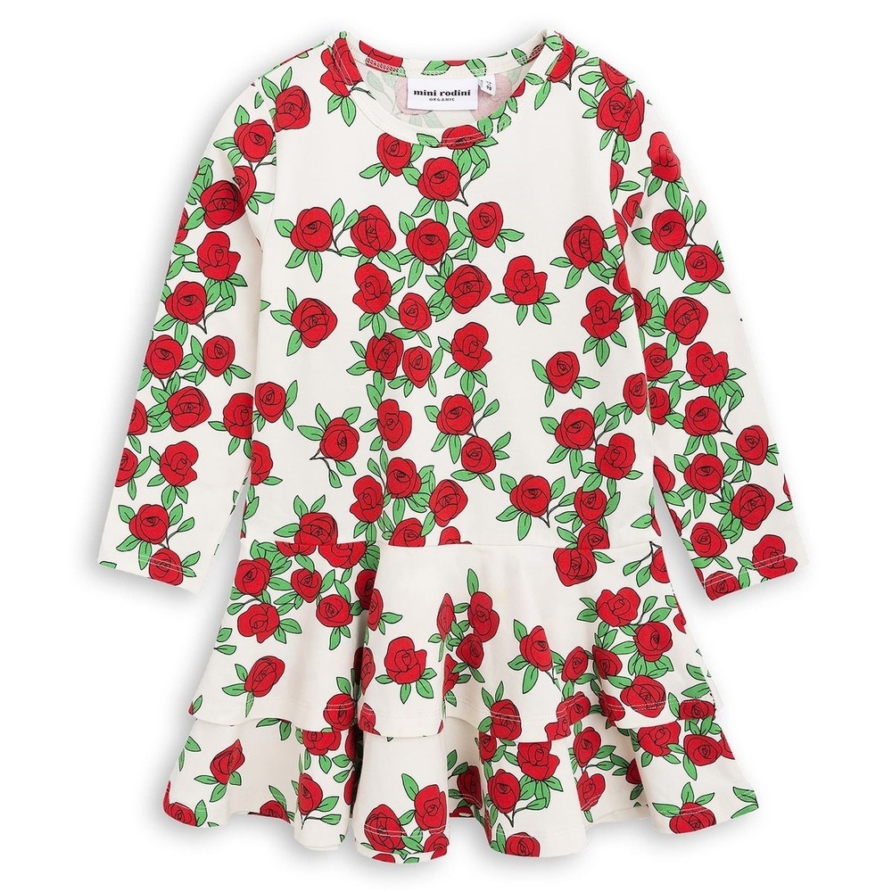 Mini Rodini Rose Print Long Sleeve Frill Dress 92-98 (1.5Y-3Y)